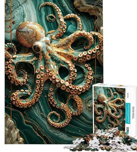 1000-teiliges Puzzle für Erwachsene Goldener Oktopus auf Murmel Fördert die Beobachtungsgabe Passgenaues Spiel Ruhige Spielzeit Weihnachtsdekoration 50x75cm