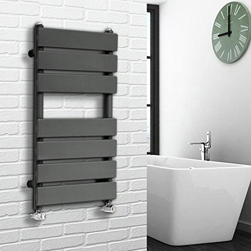 NRG 650x400mm Anthracite Flat Panel Heated Towel Rail Radiator with Valves | Modern Ladder Style,Space Saving,Central Heating,High Heat Output,for Bathroom,Living Room,Home