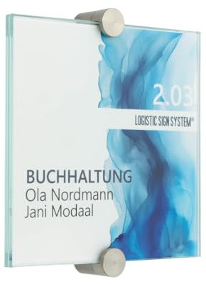 Logistic Sign System Targhetta porta in vetro per ufficio, Vitrum K, 130/130 mm, 2 supporti in acciaio inox