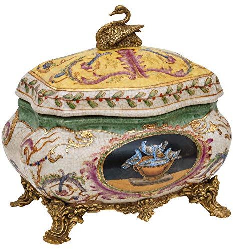 aubaho Porzellan Schatulle Schmuckschatulle Porzellanbox Dose Schwan Antik-Stil 17cm