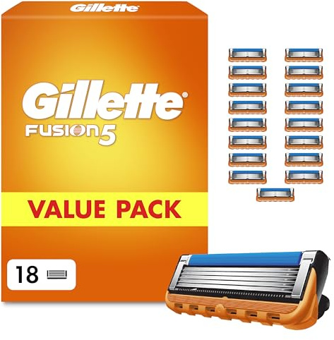 Gillette Fusion 5 Klingen Herren, 18 Original Rasierklingen, Orange | Für Nassrasierer mit Größerem Gleitstreifen für Ein Sanftes Gleiten Und für Eine Unglaublich Gründliche Und Komfortable Rasur