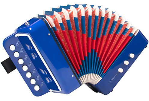 Button Accordion,Horse 10 Keys Control Accordion Musical Instruments for Beginners Lightweight and Environmentally-friendly (Blue)