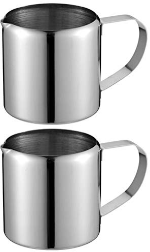 2 Stück Edelstahl Milchkrug 60ml Silber für Kaffee und Sauce | Kaffeeaufschäumbecher, Latte Kanne mit Komfortablem Griff, Geeignet für Picknicks und Barbecues