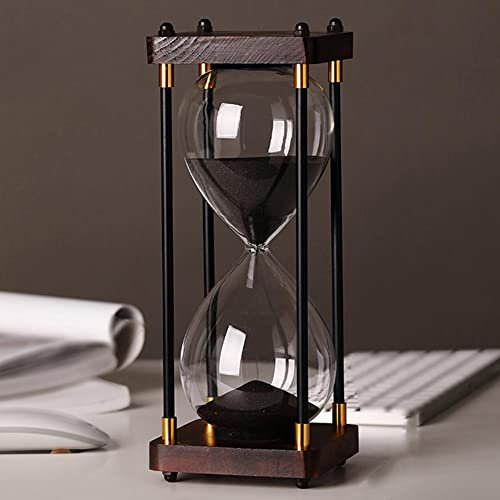 JINYISI Sanduhr-Timer - Dekoratives Holz-Sandglas, Großer Lourglass-Timer, 60 Minuten, Schwarz für Wohnzimmer, Schlafzimmer, Schreibtisch