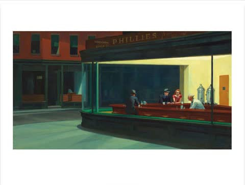 empireposter Edward Hopper - Nighthawks - Kunstdruck Artprint Gemälde Bar - Grösse 80x60 cm + 2 St Posterleisten Kunststoff 93 cm schwarz
