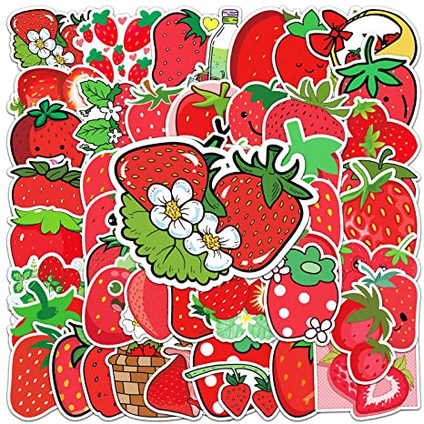 LYunMu Erdbeere Aufkleber Pack,Strawberry Sticker Set 50 Stücke Girl Sticker PVC Aufkleber für Laptop MacBook Koffer Helm Motorrad Sticker Bomb