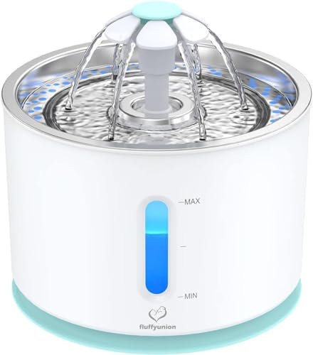 FluffyUnion katzenbrunnen, türkis 2.4L Trinkbrunnen für Katze und Hunde Deckel aus Edelstahl