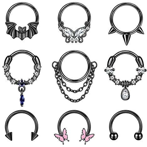 Kakonia 9 Stk 16G Dangle Septum Piercing Schmuck für Damen Herren Baumeln Nasenpiercing Rings 316L Edelstahl Cartilage Helix Daith Earrings Dangle Septum Rings 10MM