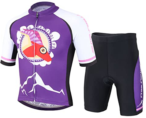 Amur Leopard Maillot de Ciclismo Niños Niñas Conjunto Traje Ciclismo Camiseta de Manga Corta + Pantalones Cortos de Secado Rápido, Morado Profunda, XL/10-11 Años
