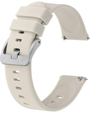 BISONSTRAP Silikon Uhrenarmband, Leichtgewicht Uhrenarmbänder mit Schnellverschluss, 20mm, Elfenbein (Beige) mit Silberner Schnalle