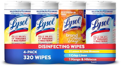 Lysol Disinfecting Wipes Bundle, Home Apartment Dorm Room Essentials and Cleaning Supplies, All Purpose Cleaner, Multi-surface Cleaning Wipes, Multi-Scent Sanitizing Wipes Bundle, 80 Count (4pk)