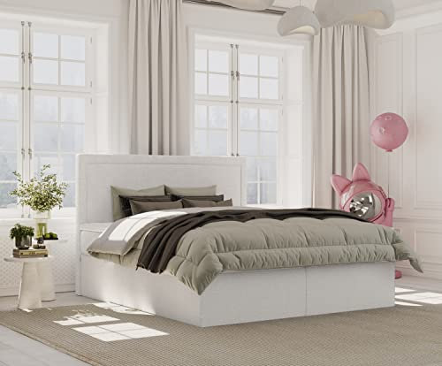 maison de reve - Boxspringbett 160x200 cm mit Bettkasten, Bett 160x200 cm mit Pocket Matratze und Topper Inklusive, Boxspringbett mit Bettkasten, Boxbetten, Boxspringbetten, Polsterbett - Weiss