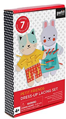 Petit Collage | Petit Friends Dress-up Lacing Set | Includes 7 Mix & Match Outfits