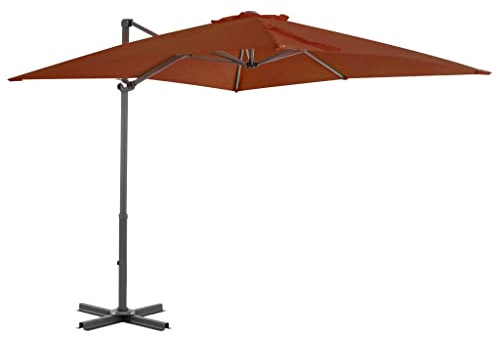 vidaXL Cantilever Garden Umbrella with Aluminium Pole and UV Protective Anti-Fade Polyester Fabric, 360 Degree Rotation and Tilt, Terracotta Sturdy Outdoor Parasol