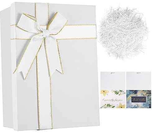 Geschenkboxen, Kleine Karton Geschenkschachtel, Geschenkschachteln mit Deckel für Weihnachten, Geburtstag, Party, Geschenke Verpackung, mit Bast, 2 x Grußkarten - Weiss