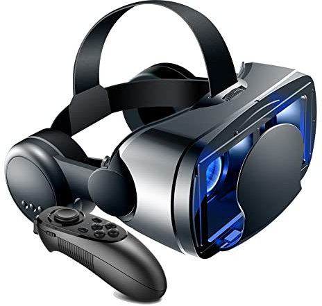 3D VR Brille Virtual Reality Headset für 3D VR Filme & VR Videospiele VR Headset mit Fernbedienung Anti Bluelight einstellbares Pupillen-Augenpflegesystem für IOS & Android Smartphones (Schwarz) (B)