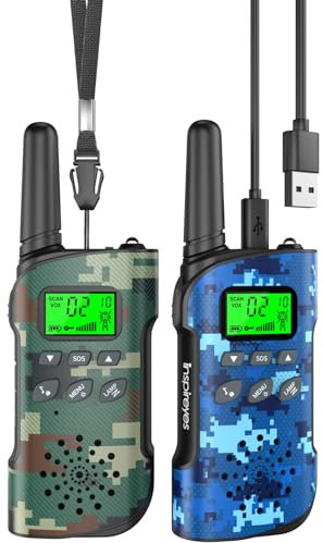 Walkie Talkies for Kids Rechargeable, 48 Hours Working Time 2 Way Radio Long Range, Outdoor Camping Games Toy Birthday Xmas Gift for Boys Age 8-12 3-5, 2 Pack Camouflage