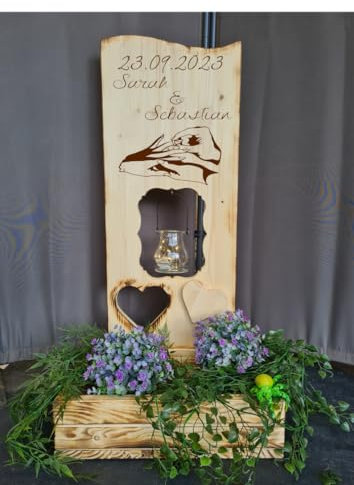 Designbysh Holzaufsteller, Holz Deko Schild Holzschild Eingangsschild mit Leuchtglas oder Solarlampe, zur Hochzeit