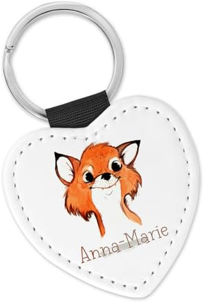 timalo Schlüsselanhänger personalisiert mit Namen Herz Schlüsselband aus Kunstleder Leder für Kinder Motiv Tiere | keychain2-t