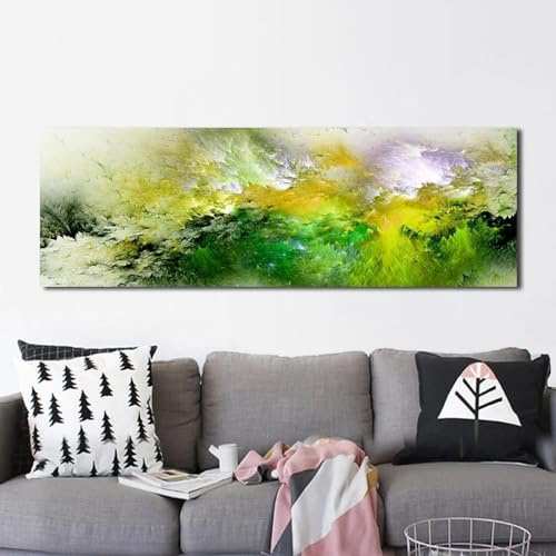 Große grüne Wolke, abstrakte Gemälde, natürliche Wandkunst, Leinwandbild für Wohnzimmer, moderne Kunst, Poster und Drucke, 60 x 180 cm (24 x 71 Zoll), mit Rahmen