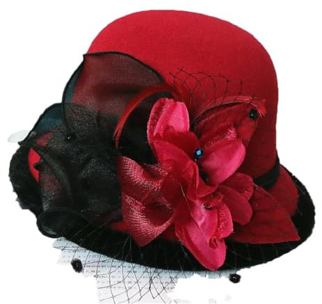 Eleganter Damenhut für Damen, Blume, Sonnenhut, Hochzeit, Tee, Party, Kirche, Reise, Organza-Hut, Accessoire, Vintage, warm, Weinrot, Einheitsgröße