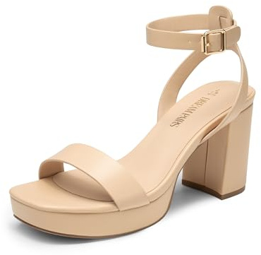 DREAM PAIRS Platform Heels for Women High Block Chunky Open Toe Ankle Strap Heels Fashion Wedding Party Evening Prom Dance Dress Pump Sandals Shoes,Size 8.5,Nude-Pu,SDHS2420W