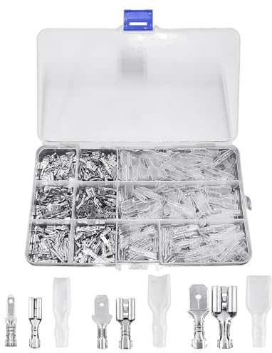 Set di 360 prese piatte, connettori a crimpatura, capicorda piatta, maschio e femmina, set con manicotti isolanti (argento)