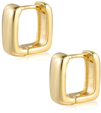 ALEXCRAFT 14K Vergoldet Eckig Dreieck Ohrringe Silber 925 Creolen für Damen | Silber 925 Ohrringe Eckige Creolen Kleine Knorpel Huggie Kreolen U-förmige Creolen Quadratische Ohrringe Oval Damen Herren