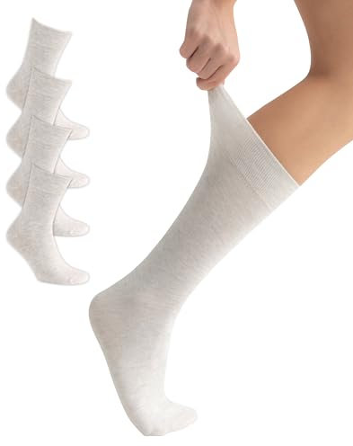SONNORS 4 Paar Diabetikersocken Damen Herren Aus Reine Baumwolle Komfortbündchen Blutzirkulation Venen Strümpfe Damen Herrensocken - 39-42 Ecru