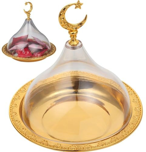 Assiette De Gâteau Moubarak avec Couvercle Cuil Islamique Muslim Cupcake Festival Festival Cake Stand Cover Cake Dessert Plate De Service Decorative pour Maison