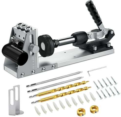 Pocket Hole Jig Kit, Pocket Screw Jig with Removable Vacuum Adapter, Metal Drilling Locator for 12MM-40MM Thickness Wood Joints and Drilling Hole