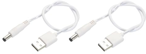 sourcing map USB to DC Power Cable 0.3 M USB to DC 5.5mm x 2.1mm 5v Power Cord White for Mini Fan Camera Mobile Phone Tablet Devices 2 Pcs