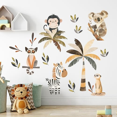 GRAZDesign Safari Wandtattoo Dschungel Kinderzimmer Jungen Mädchen, Wandsticker Babyzimmer als Set 100x57cm