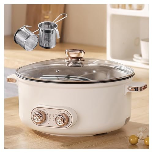 HJXBD888 Appareil Fondue Chinoise, Double Interrupteur de Commande Multi-Fonctions 1600 Watts Poele 2 Compartiments, Convient Aux Petites FêTes (avec 2 Filets Non éTanches),6.5L