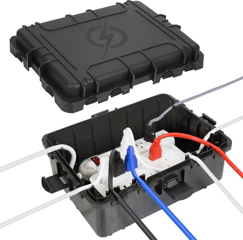 OUTDSPLY Large Outdoor Electrical Box Waterproof, IP54 Extension Cord Cover Weatherproof Outdoor Outlet Covers, Protect Power Strip, Timer Outlet, Plug, Socket, Holiday Light, Black (12 x 9X 5 inch)