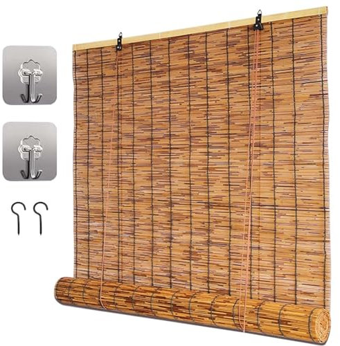 WOGTITYI Bambus Rollos Outdoor Wetterfest Bambusrollo Ohne Bohren, 70% Lichtfiltervorhang Sonnenschutz Sichtschutz Rollo Bambus, Bambusrollo 60 85 95 100 115 120 135 140 150 160 175 180cm Breite