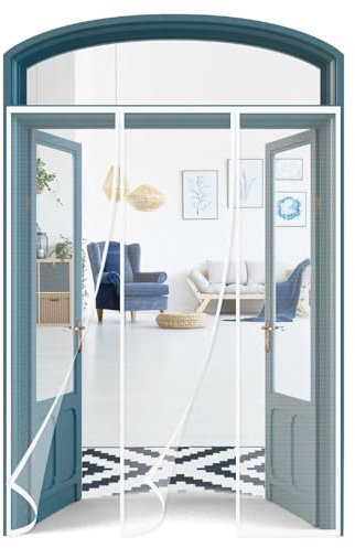 Fliegengitter für Tür 215x280cm Weiß Magnetischer Fliegenvorhang Moskitonetz, Magnetische Adsorption, Durchsichtig, Auto Schließen, für Türen/Patio