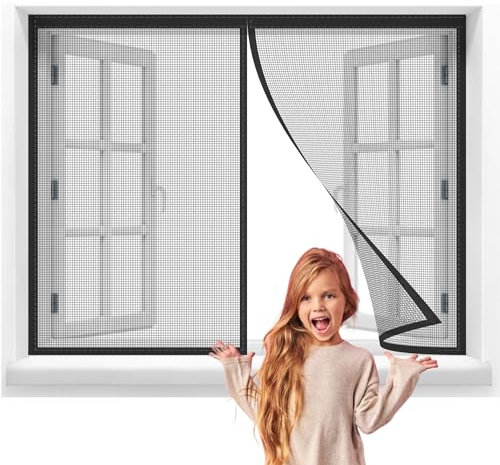 Fliegenvorhang Magnetvorhang Fenster,220x140cm Netz Magnet Fliegengitter Tür Insektenschutz,Magnet Fliegengitter Tür für Balkontür/Terrassentür,Klebmontage ohne Bohren Schwarz