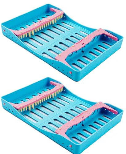 2 Pièces Boîte De Stérilisation Dentaire étui De Placement D'instrument De Spatules De Remplissage En Résine Composite Support De Plateau De Désinfection Outils De Dentisterie(Size:L,Color:Bleu)