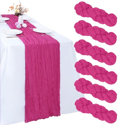RestfulGlow Lot de 6 chemins de table en étamine, 3 m x 304 cm, rustiques et transparents pour centre de table, décoration de mariage, fête prénatale, fête prénatale, décoration de table - Rose vif