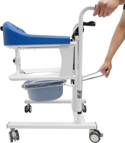 VonVVer Toilettenstuhl mit Rollen - Hydraulischer Patientenlift Transportrollstuhl Höhenverstellbar Duschstuhl mit Bremsen 90 kg Belastbar Nachtstuhl Transferhilfe für Senioren Behinderte (Blau)