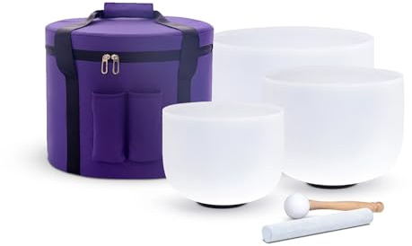 Hye-eun Kristall Klangschalen Set 3 Stück (6-10 Zoll,6B 8E 10C) mit 432Hz Crystal Bowls Klangschalen ，,Meditations-Yoga-Schalen mit Tragetasche, Klangbad, Gleichgewichtstherapie