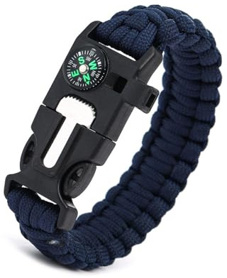 JUYAXIN Pulseras de supervivencia al aire libre tácticas de paracord, pulseras con brújula, silbatos, multiherramienta para senderismo, viajes, camping, 25,5 cm, Nailon