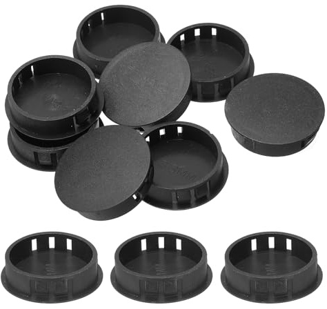 sourcing map 8pcs Nylon Plastic Hole Plugs, 1-1/2(38mm) Round Drill Screw Hole Plugs Covers Knockout Locking Plastic Plugs Insert End Caps for Kitchen Cabinet Furniture, Black