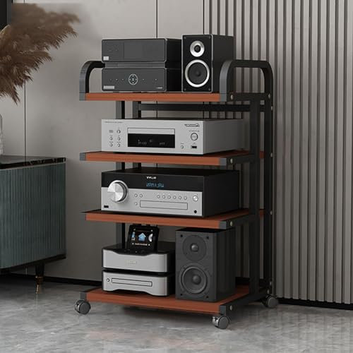 Genérico Estante para Medios audiovisuales, para Videojuegos, DVD, esquinero, Torre de Audio estéreo, Moderno con Ruedas, para Reproductores de DVD, Consolas de Juegos y routers WiFi (Negro, 50 x 40