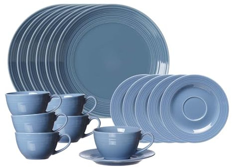 Ritzenhoff & Breker Levi Kaffeeservice für 6 Personen, 18-teilig, Kaffeegeschirr in rustikalem Stil, Spülmaschinenfest, Porzellan, Blau