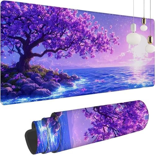 Tapis de Souris XXL 1200x600x3mm, Violet Scène Tapis Souris Table Surdimensionné, Mouse Pad Bureau Antidérapant Étanche, avec Bords Surpiqués et Dos Antidérapant, Accessoire Bureau Gaming Deco Z-493