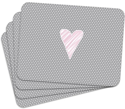 MG Design Set aus 4 Kork-Platzsets – Heart 4 – 30 x 40 cm – hitzebeständig & abwischbar, mit Korkrückseite