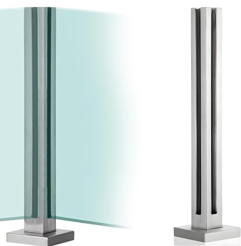 Generico Ringhiera in Acciaio Inox e Vetro, 65 cm / 25,6 Pollici, palo angolare Argento Opaco con Morsetto, balaustre per Scale Resistenti per Scale, terrazze e Giardini
