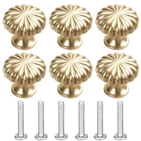 TUBAWD 6 Pack Gold Drawer Knobs, Gold Handles, Golden Knobs for Drawers | Elegant Copper Brushed Cabinet Pulls with Screws for Wardrobes, Cupboards, and Furniture